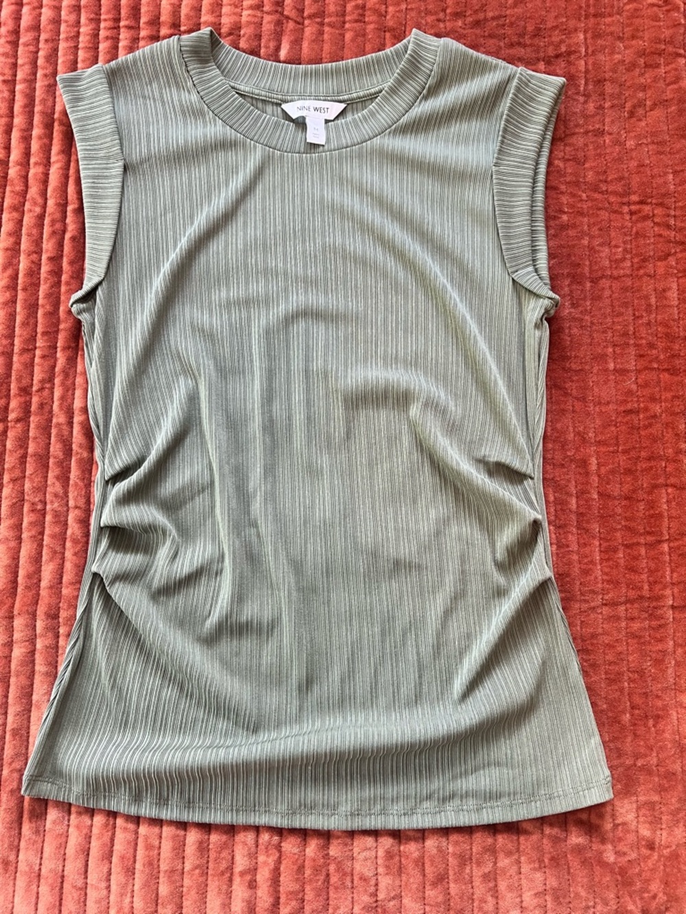 Nine West Sleeveless Ribbed Tank in Olive